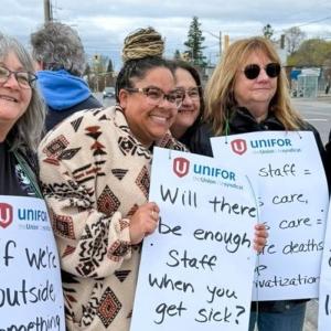 Unifor health care workers protest hospital layoffs at Quinte Health
