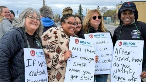 Unifor health care workers protest hospital layoffs at Quinte Health